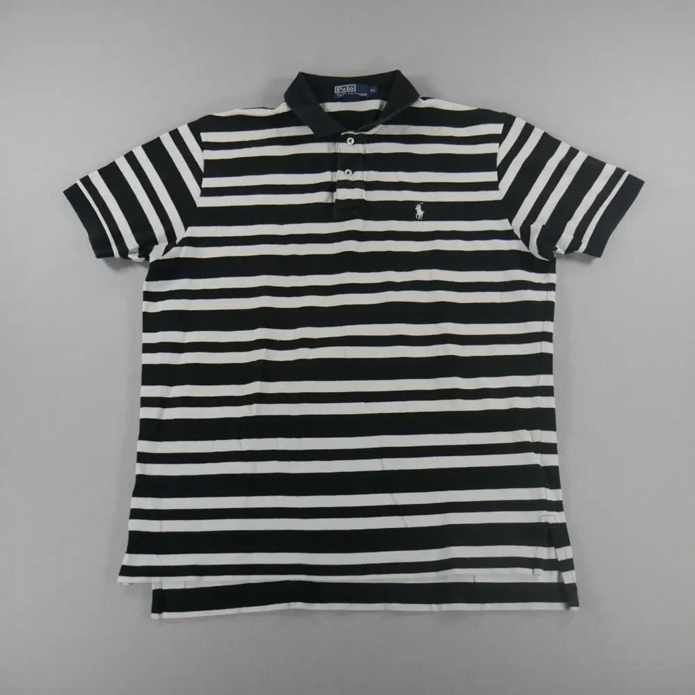 Vintage 90s Polo Ralph Lauren Black/White Striped Mens Size XL Short Sleeve Pony